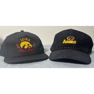 Vintage University Of Iowa Hawkeyes Hat Lot of 2 Rope Black Cap